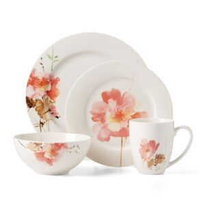 Oneida Quality Porcelain 16 Piece Dinnerware Set Service for 4 Floral Design